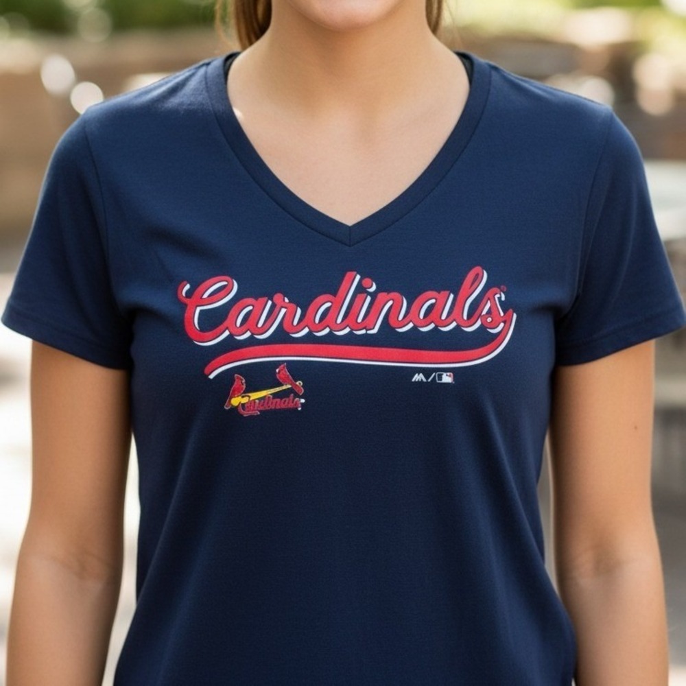 St. Louis Cardinals | Majestic | Navy Blue | Women's V-Neck T-Shirt | M